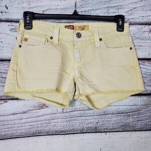 Big Star REMY Jean Shorts Women’s Size 28 Yellow Low Rise Cutoff Raw Hem